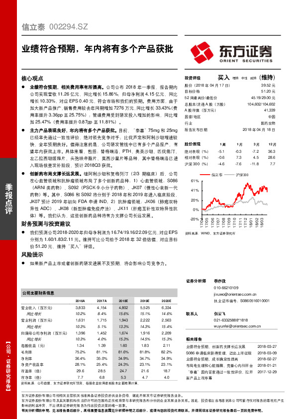 业绩符合预期，年内将有多个产品获批