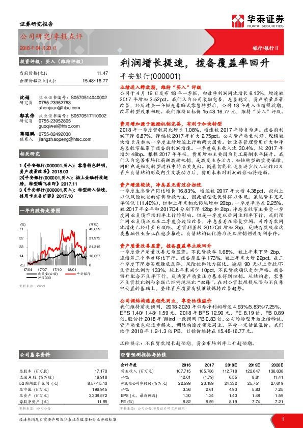 利润增长提速，拨备覆盖率回升