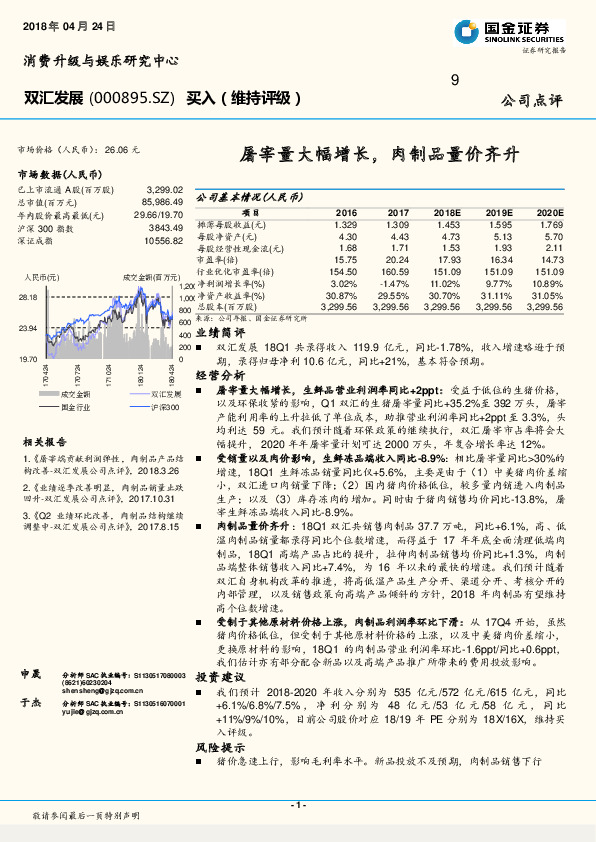 屠宰量大幅增长，肉制品量价齐升