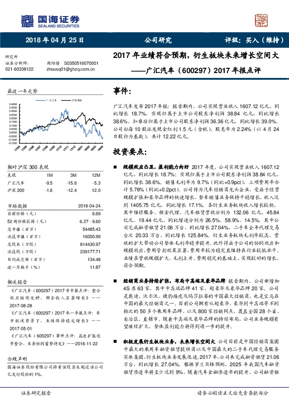 2017年报点评：2017年业绩符合预期，衍生板块未来增长空间大