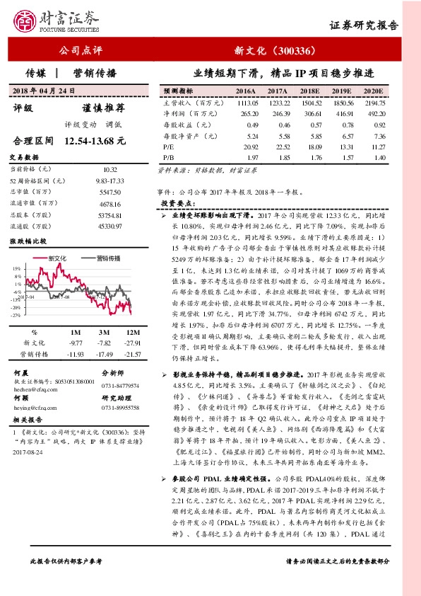 业绩短期下滑，精品IP项目稳步推进