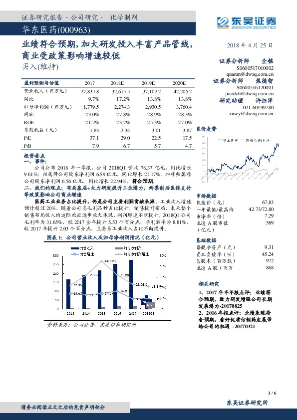 业绩符合预期，加大研发投入丰富产品管线，商业受政策影响增速较低