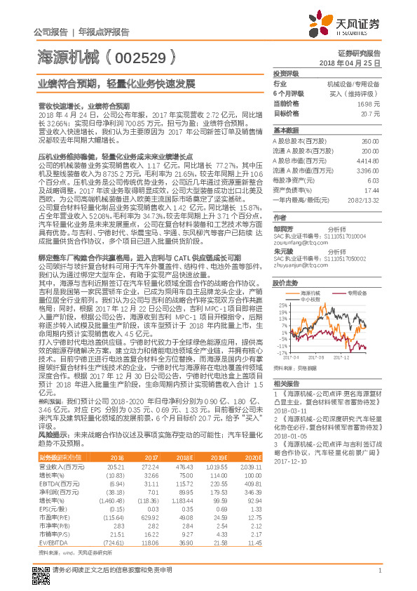 业绩符合预期，轻量化业务快速发展