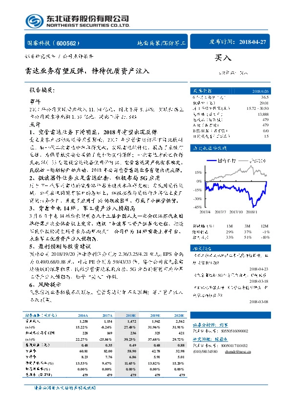 雷达业务有望反弹，静待优质资产注入