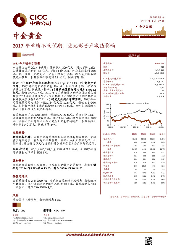 2017年业绩不及预期；受无形资产减值影响