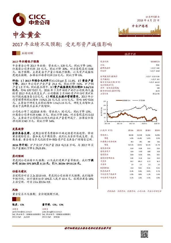 2017年业绩不及预期；受无形资产减值影响