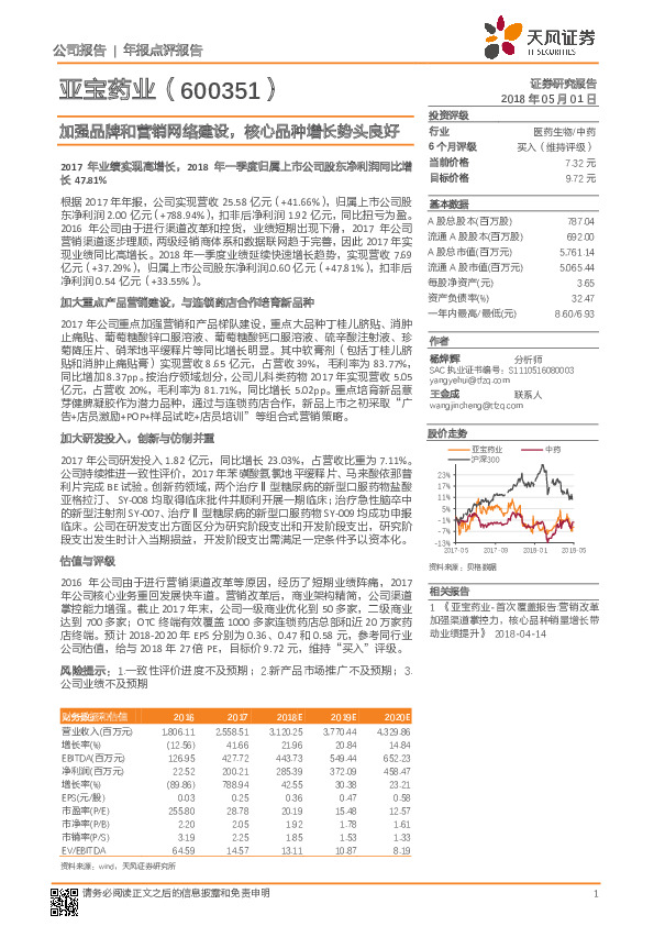 加强品牌和营销网络建设，核心品种增长势头良好
