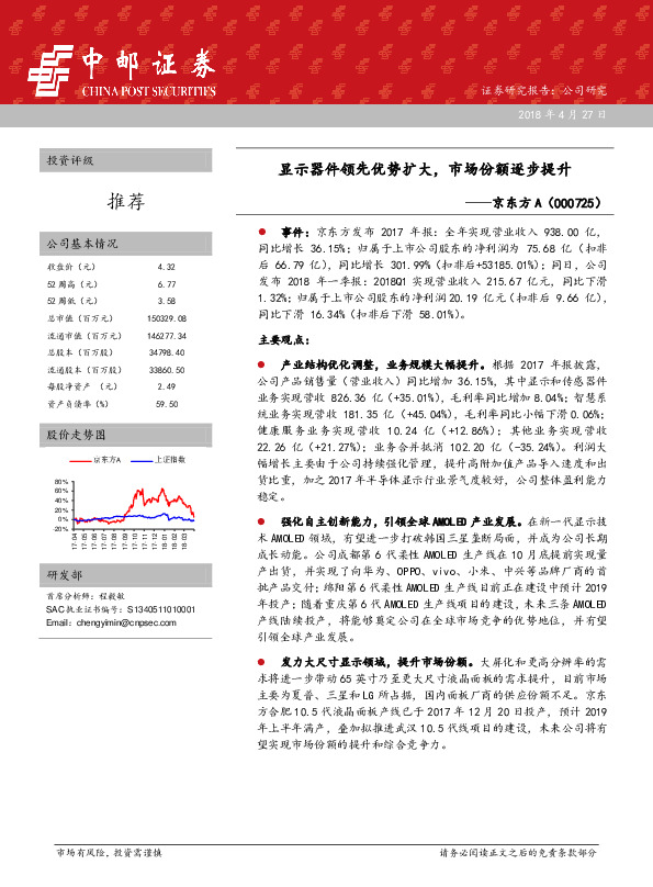 显示器件领先优势扩大，市场份额逐步提升