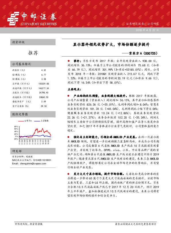 显示器件领先优势扩大，市场份额逐步提升