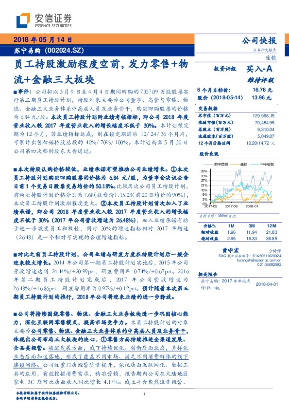 员工持股激励程度空前，发力零售+物流+金融三大板块
