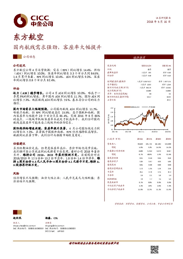 国内航线需求强劲，客座率大幅提升