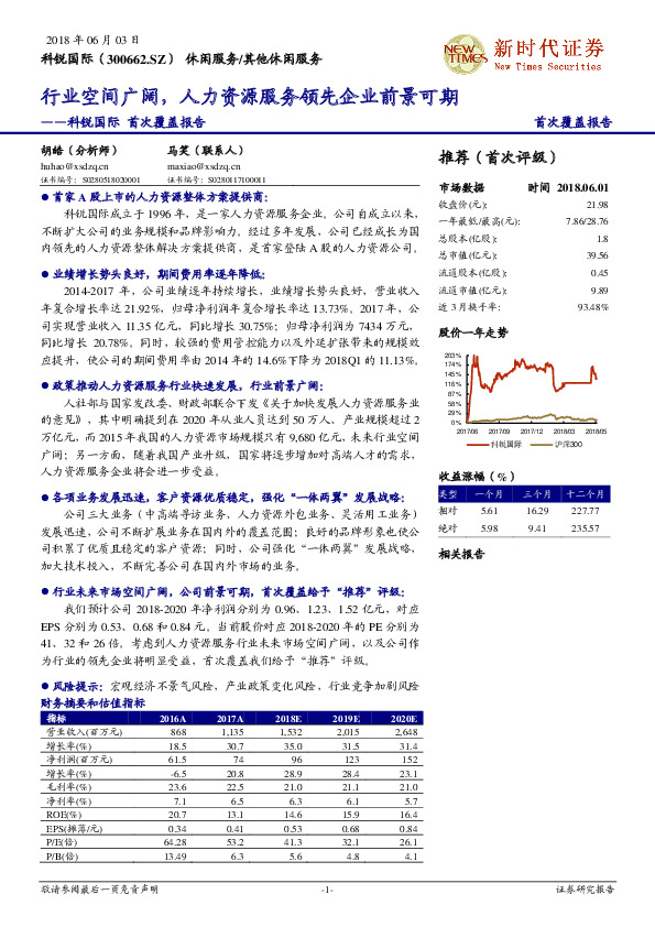 行业空间广阔，人力资源服务领先企业前景可期
