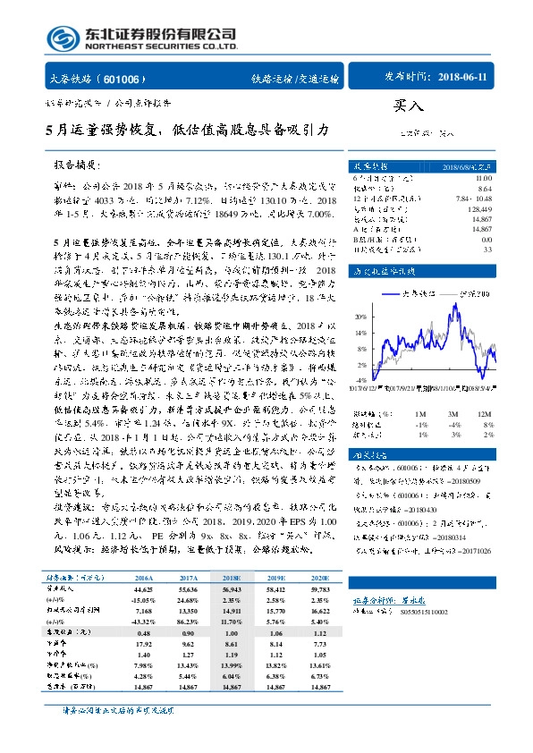 5月运量强势恢复，低估值高股息具备吸引力