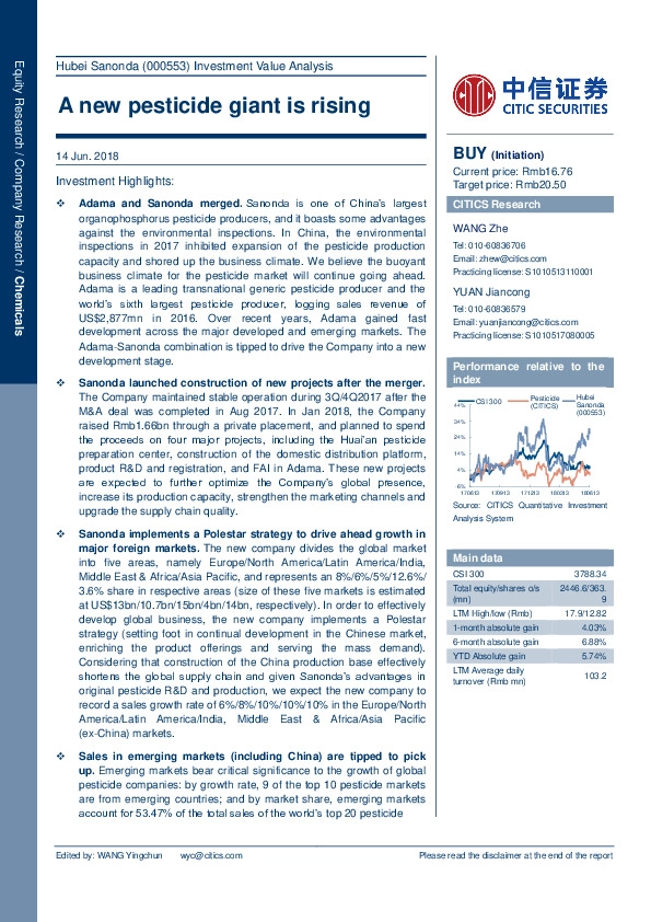 Investment Value Analysis:A new pesticide giant is rising