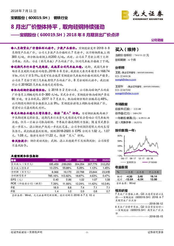 2018年8月期货出厂价点评：8月出厂价整体持平，取向硅钢持续强劲