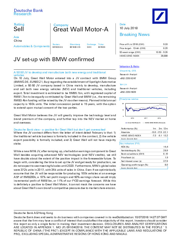 JV set-up with BMW confirmed
