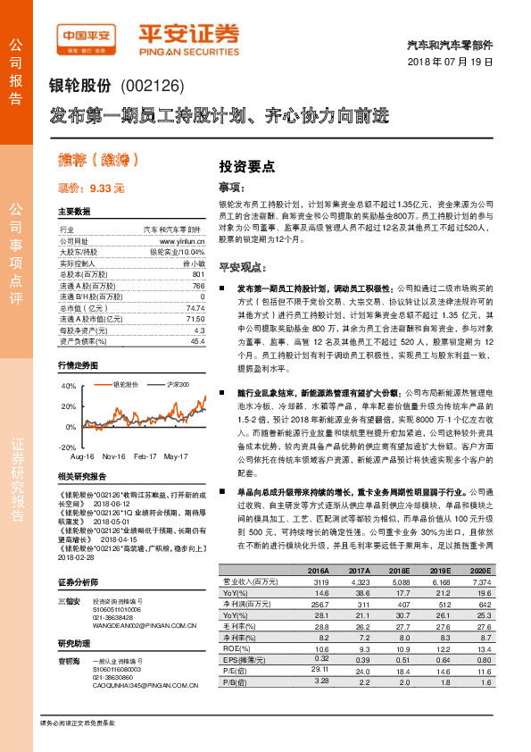 发布第一期员工持股计划、齐心协力向前进