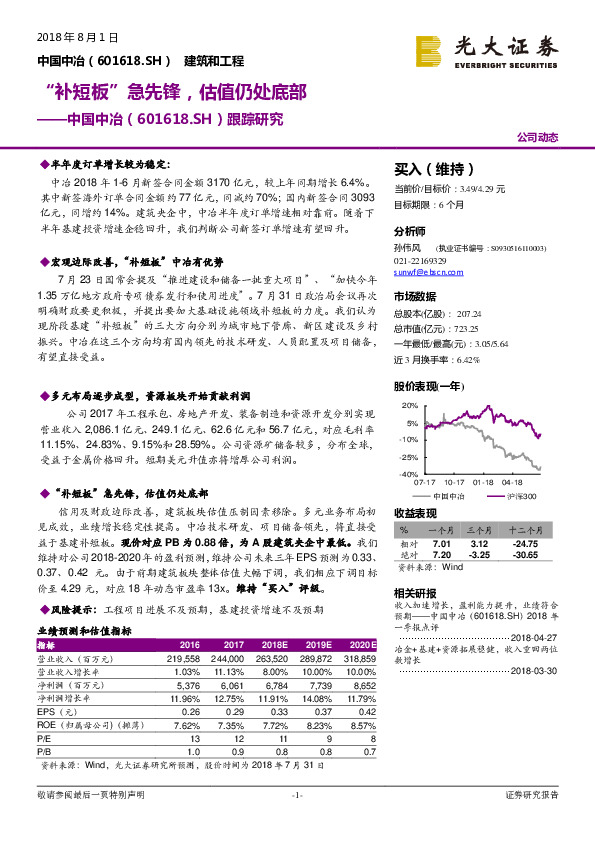 跟踪研究：“补短板”急先锋，估值仍处底部