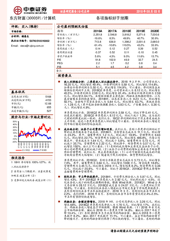 各项指标好于预期
