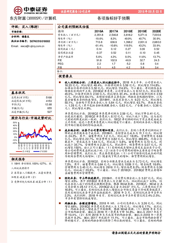 各项指标好于预期
