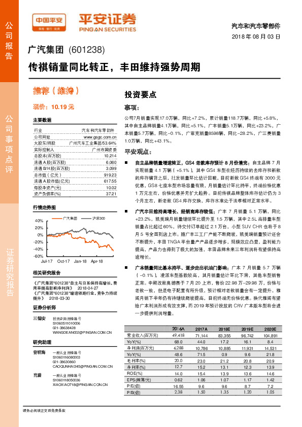 传祺销量同比转正，丰田维持强势周期