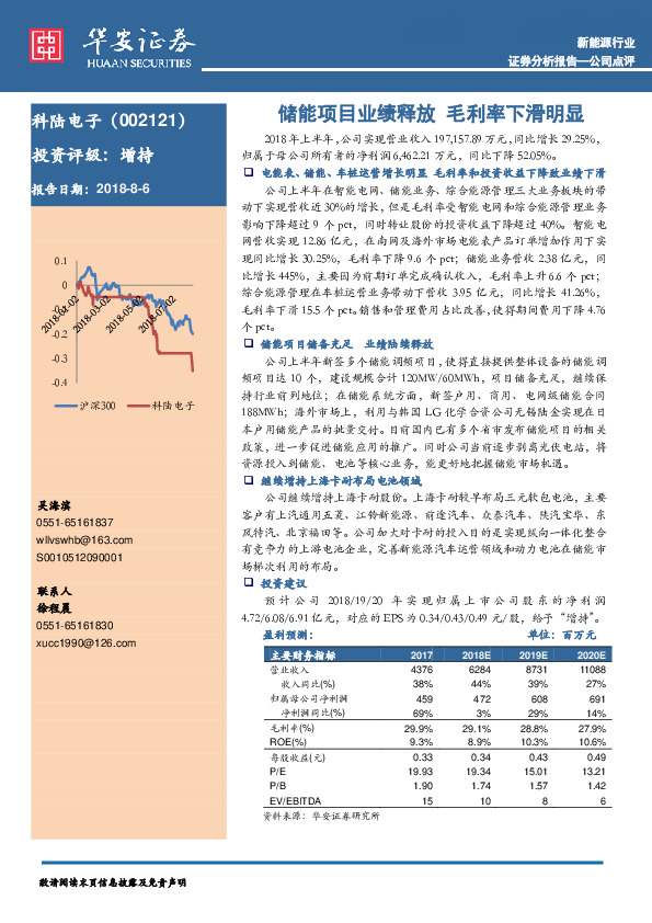 储能项目业绩释放 毛利率下滑明显