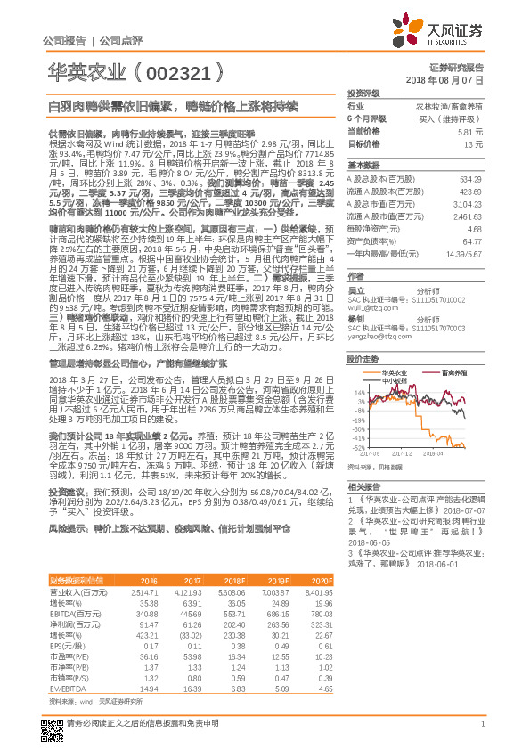 白羽肉鸭供需依旧偏紧，鸭链价格上涨将持续