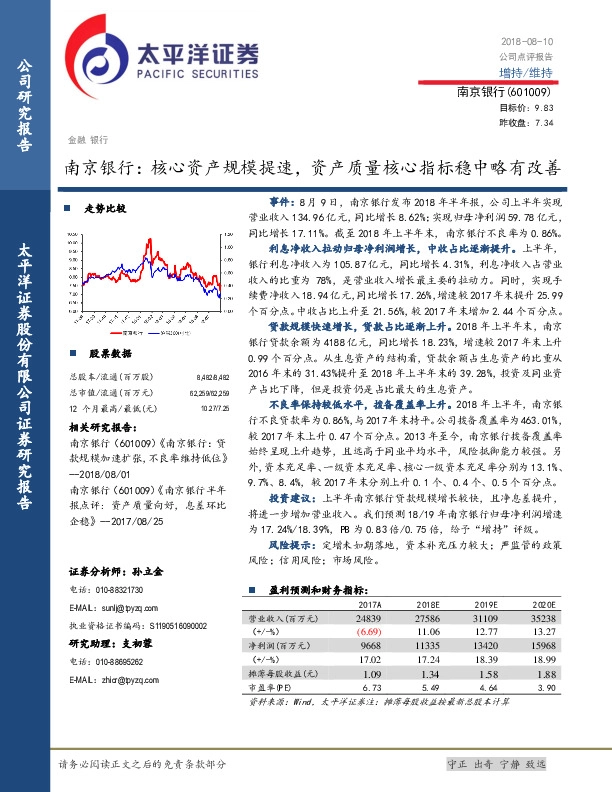 核心资产规模提速，资产质量核心指标稳中略有改善
