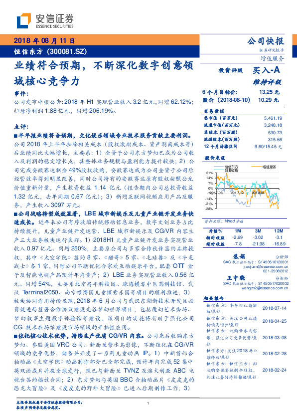 业绩符合预期，不断深化数字创意领域核心竞争力