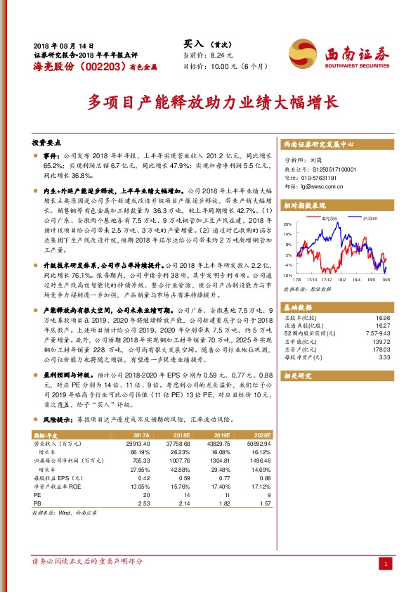 多项目产能释放助力业绩大幅增长