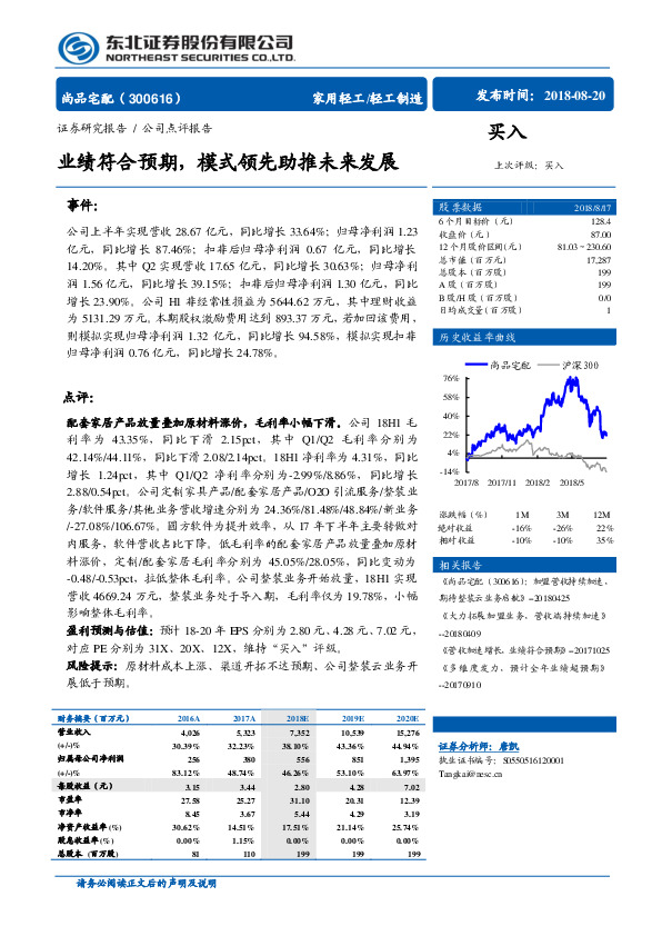 业绩符合预期，模式领先助推未来发展