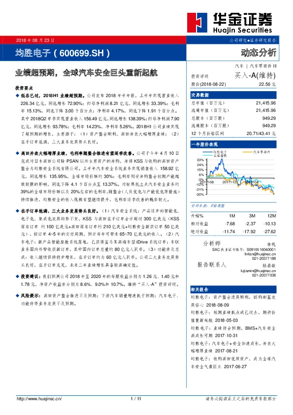 业绩超预期，全球汽车安全巨头重新起航