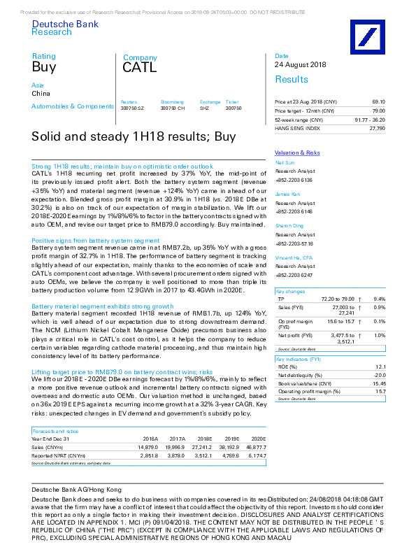 Solid and steady 1H18 results;Buy