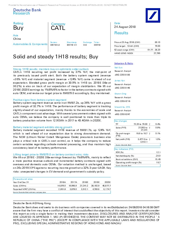 Solid and steady 1H18 results;Buy