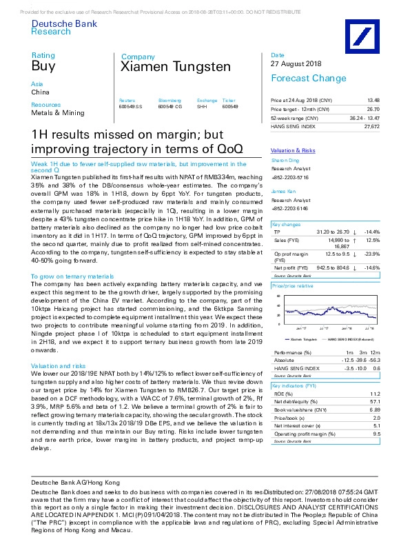 1H results missed on margin; but improving trajectory in terms of QoQ