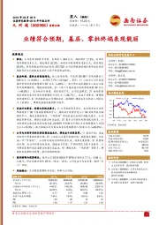 业绩符合预期，基层、零批终端表现靓丽