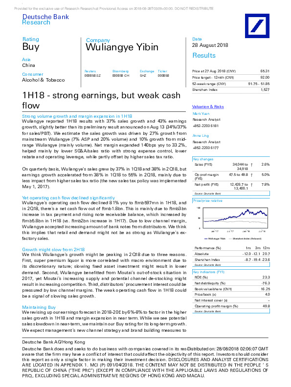 1H18 - strong earnings, but weak cash flow