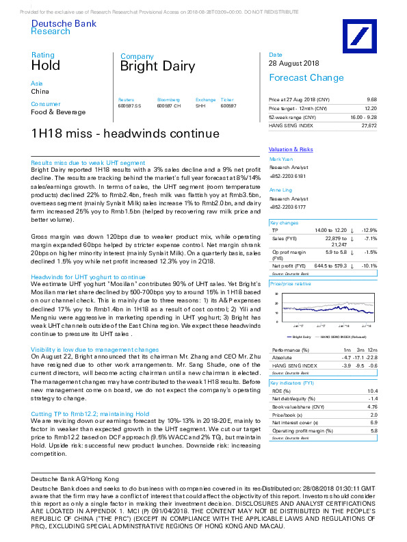 1H18 miss - headwinds continue
