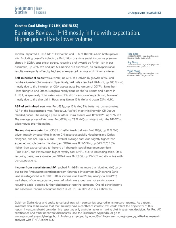 Earnings Review: 1H18 mostly in line with expectation: Higher price offsets lower volume