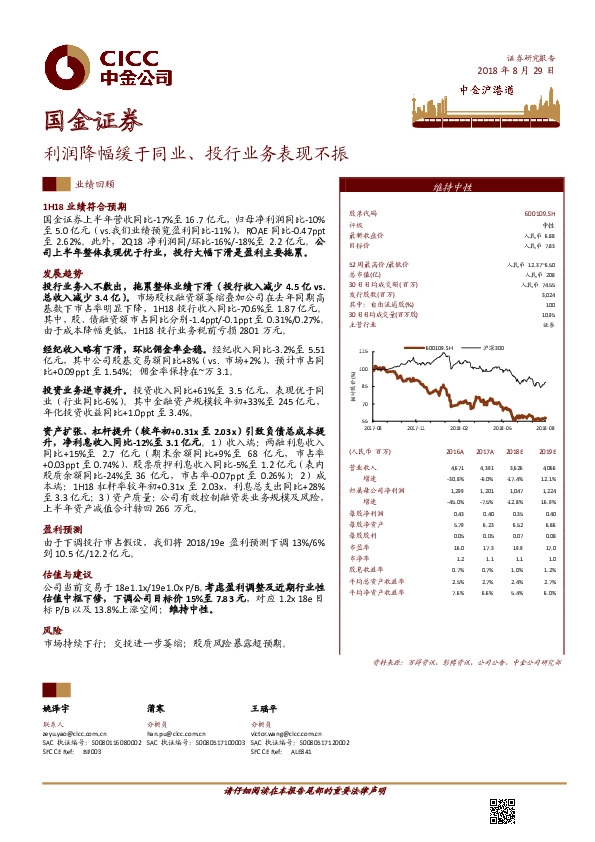 利润降幅缓于同业、投行业务表现不振