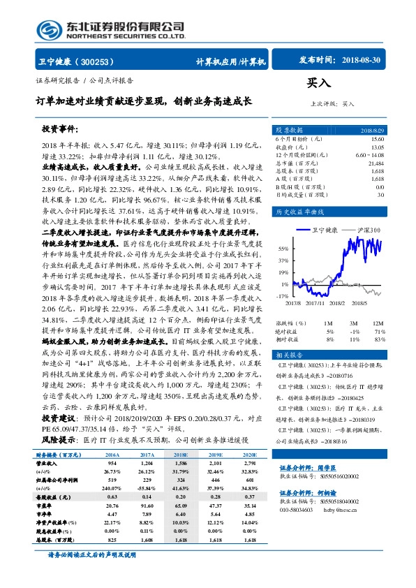 订单加速对业绩贡献逐步显现，创新业务高速成长