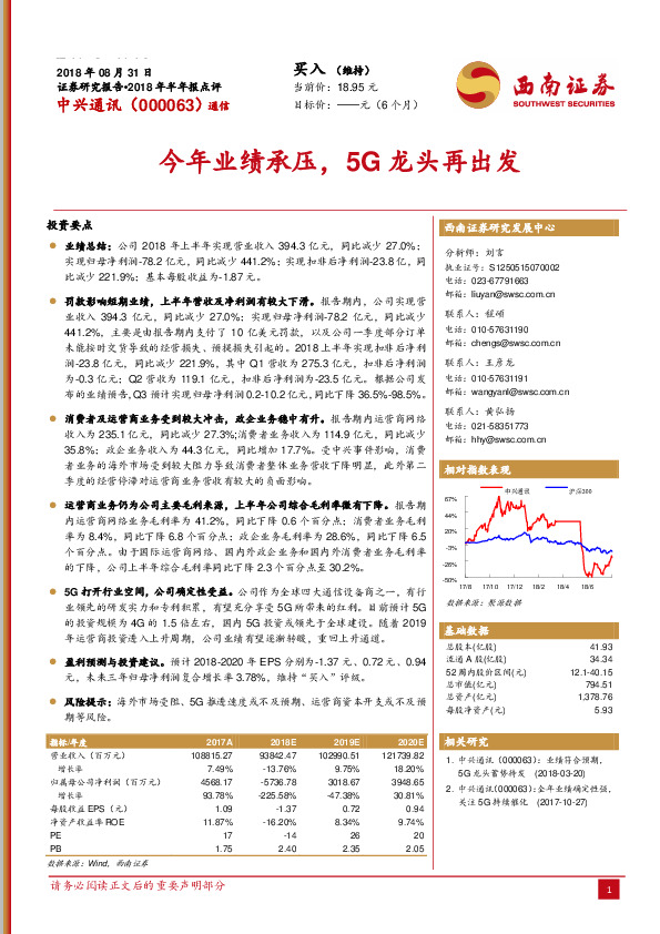 今年业绩承压，5G龙头再出发