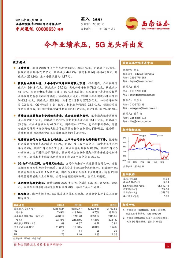 今年业绩承压，5G龙头再出发
