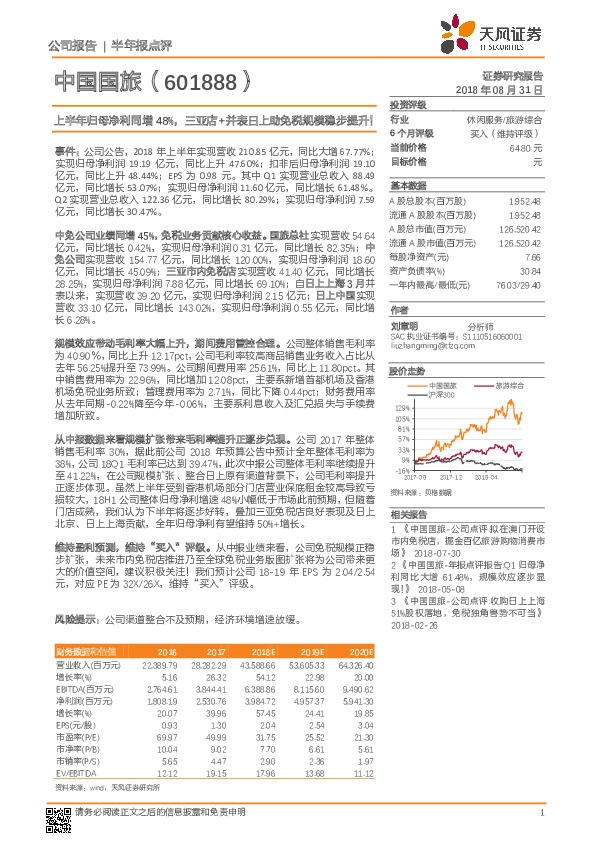 上半年归母净利同增48%，三亚店+并表日上助免税规模稳步提升！