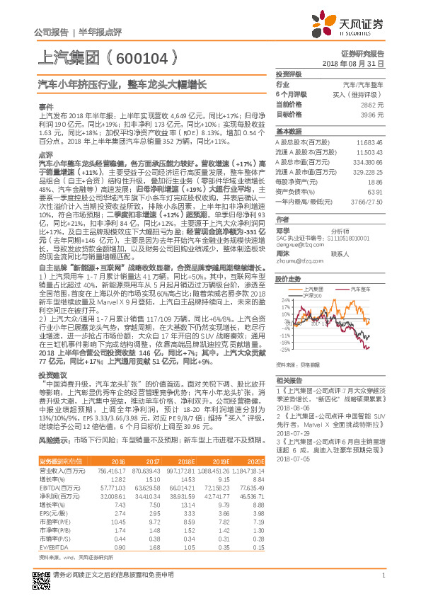 汽车小年挤压行业，整车龙头大幅增长