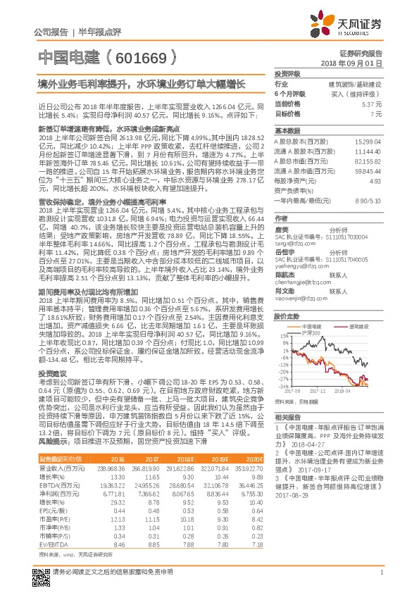 境外业务毛利率提升，水环境业务订单大幅增长