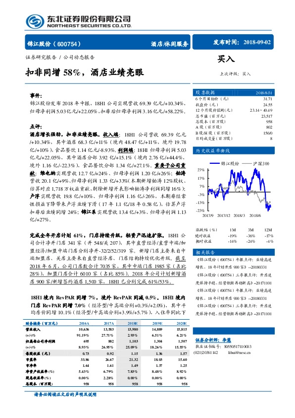 扣非同增58%，酒店业绩亮眼