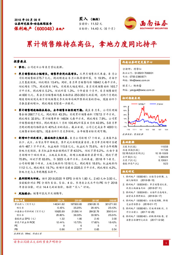 累计销售维持在高位，拿地力度同比持平