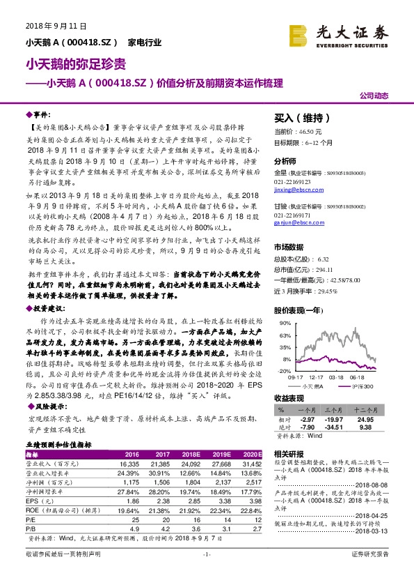 价值分析及前期资本运作梳理：小天鹅的弥足珍贵