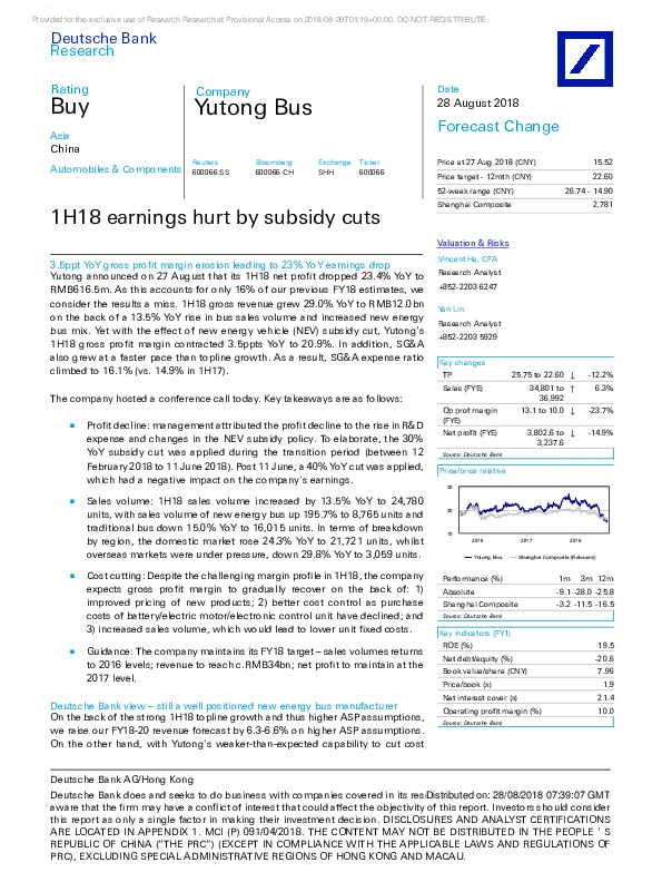 1H18 earnings hurt by subsidy cuts